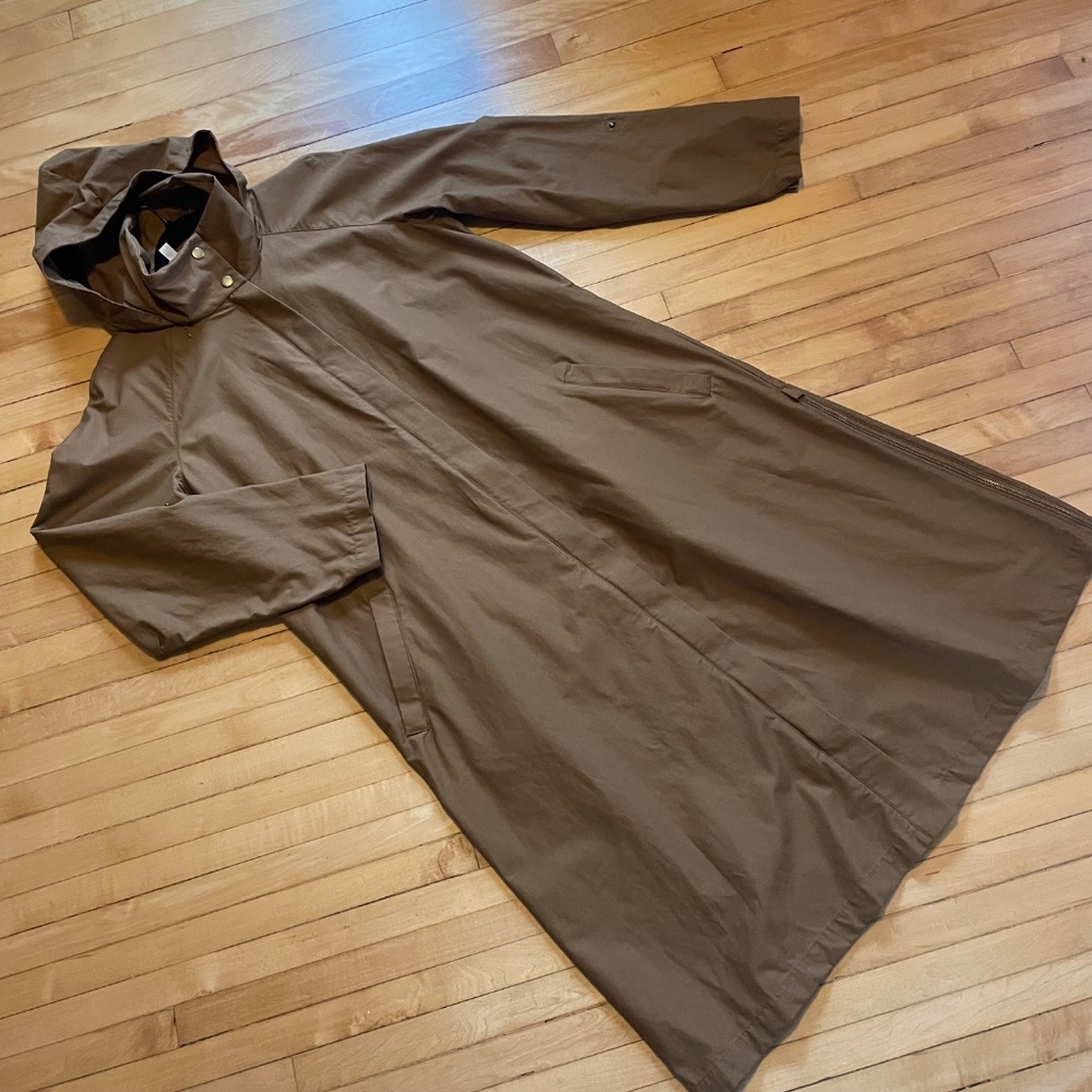 GARNET HILL Longline Modern Trench Coat Jacket 2 Way Zip Water Resistant Hood - Picture 2 of 16